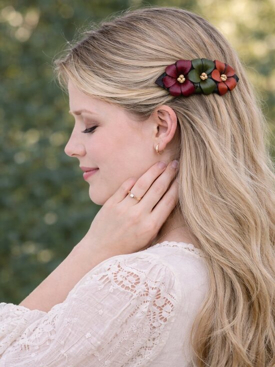 Handmade Leather Fall Multicolor Floral Hair Barrette | Colombian Artisan Clip main image 11